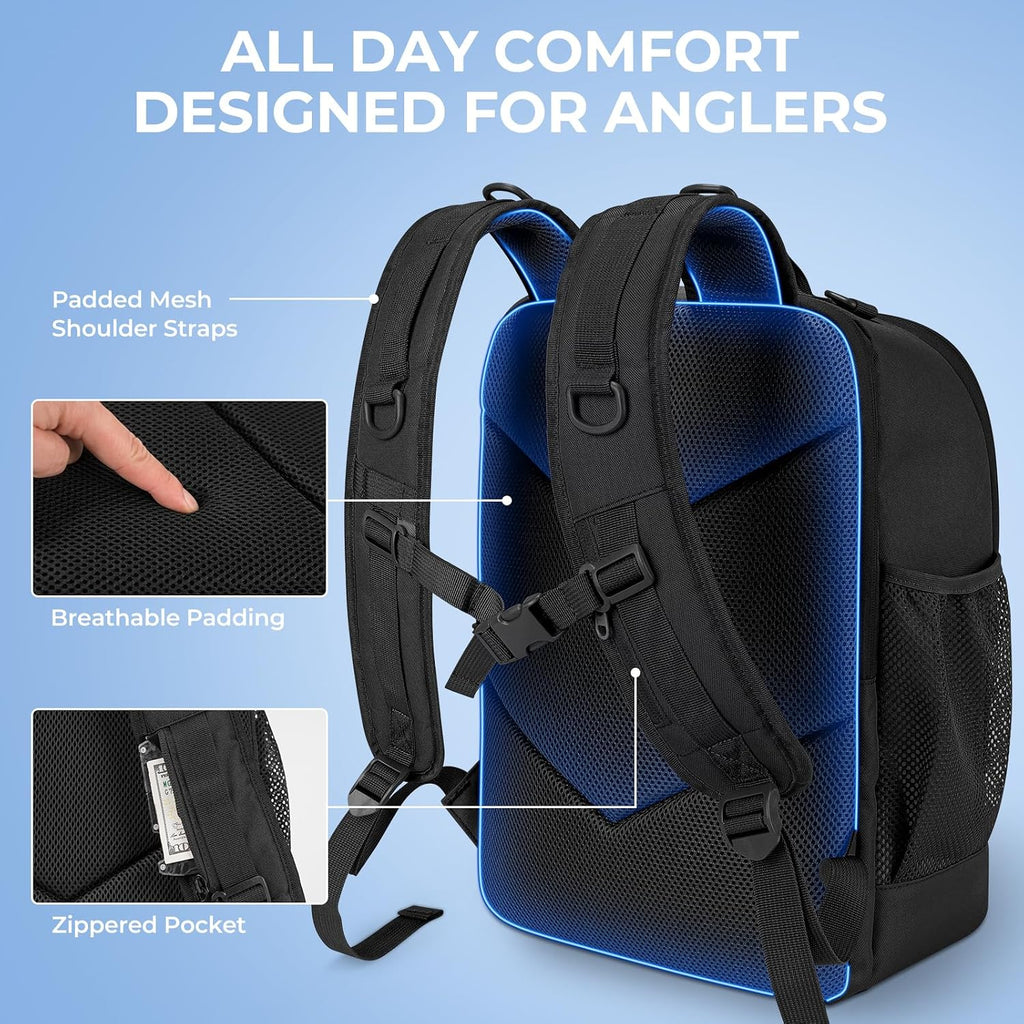 KastKing KarryAll Fishing Backpack with Rod Holder 4 Tackle Boxes, 40/26L