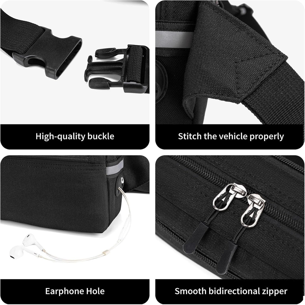 Mini Hiking Waist Bag, 3-Pocket 1.7L RFID Blocking Fanny Pack for Men Women (Black)