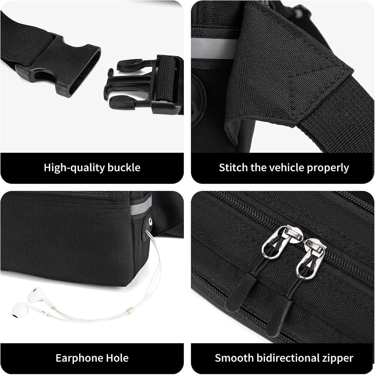 Mini Hiking Waist Bag, 3-Pocket 1.7L RFID Blocking Fanny Pack for Men Women (Black)