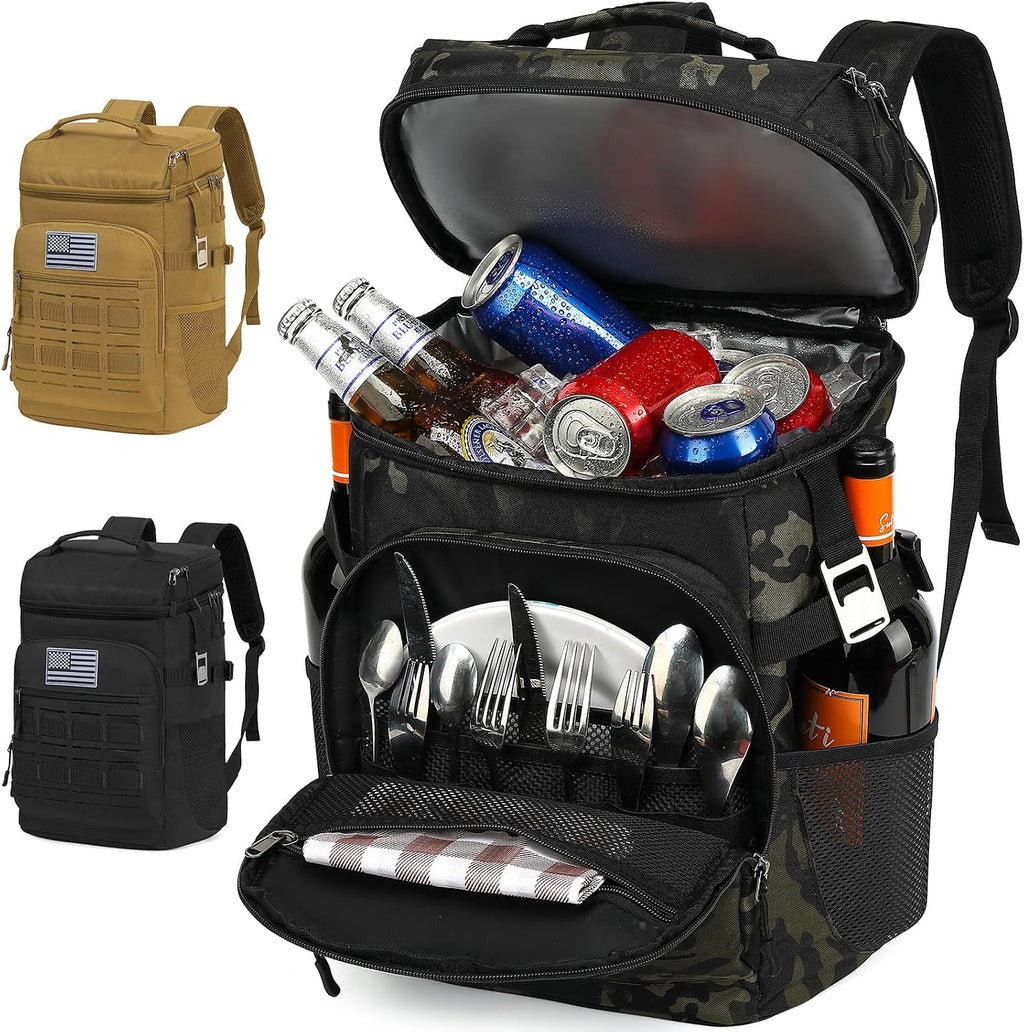 25L Tactical Cooler Backpack for Men, 40 Cans Double Deck Soft Cooler Bag
