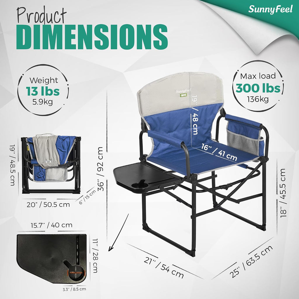 SUNNYFEEL Oversized DirectorsCamping Chair for Adults with Side Table