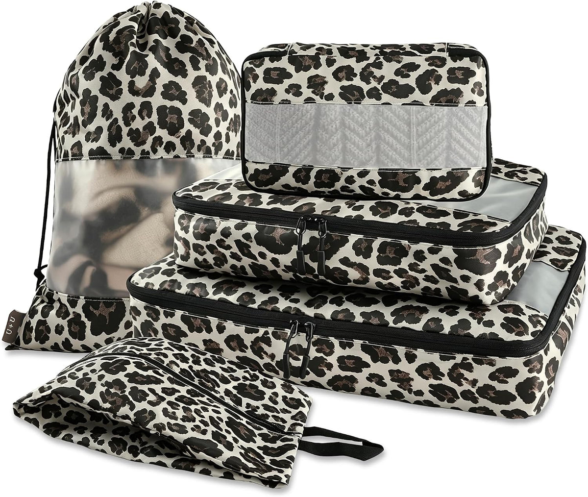 U+U 5 Set Packing Cubes, Travel Organizers with Shoe Bag (Black)