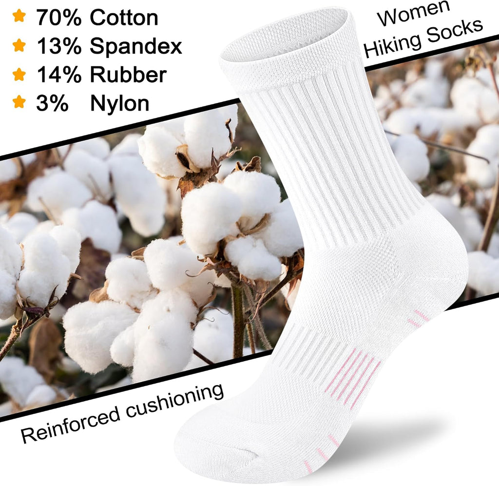 cuangya Women Crew Socks Athletic Cushioned Running Hiking 3-5 Pairs