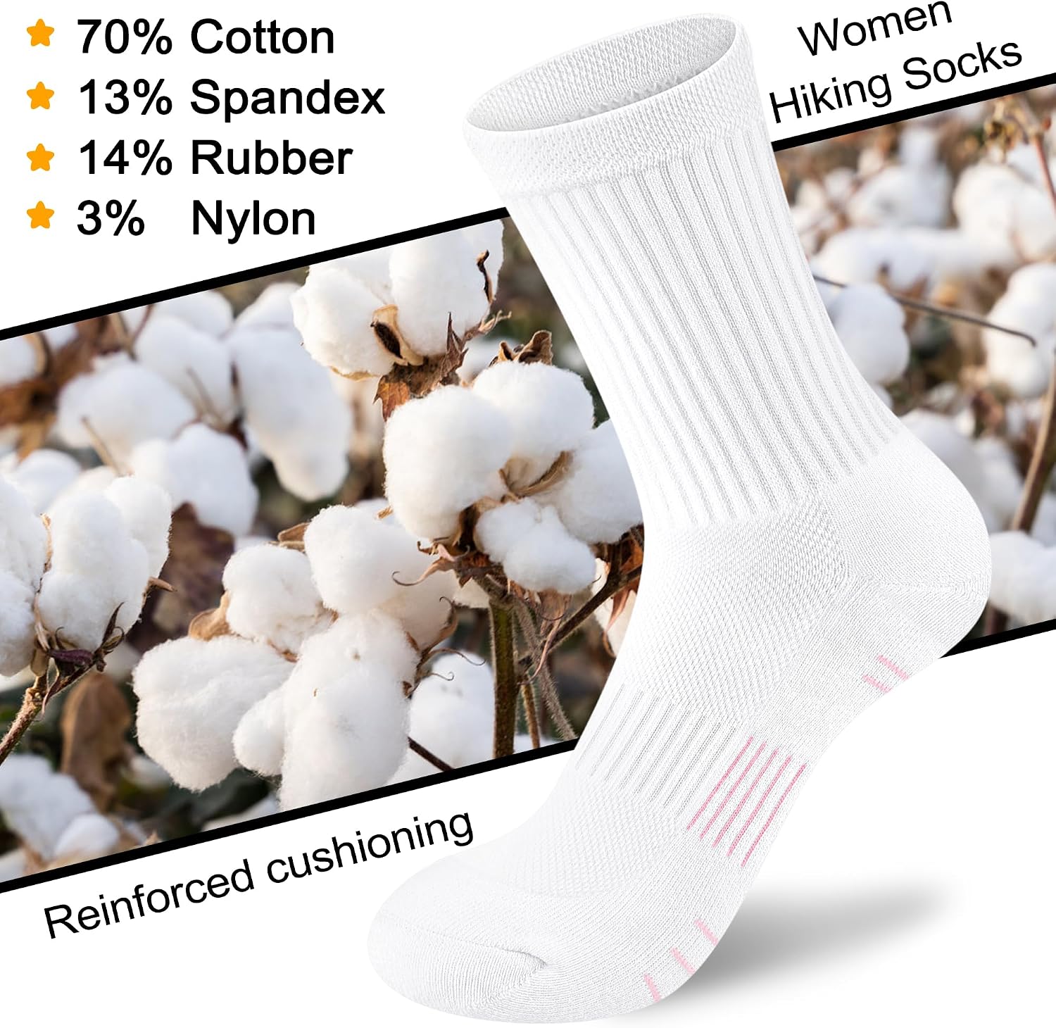 cuangya Women Crew Socks Athletic Cushioned Running Hiking 3-5 Pairs