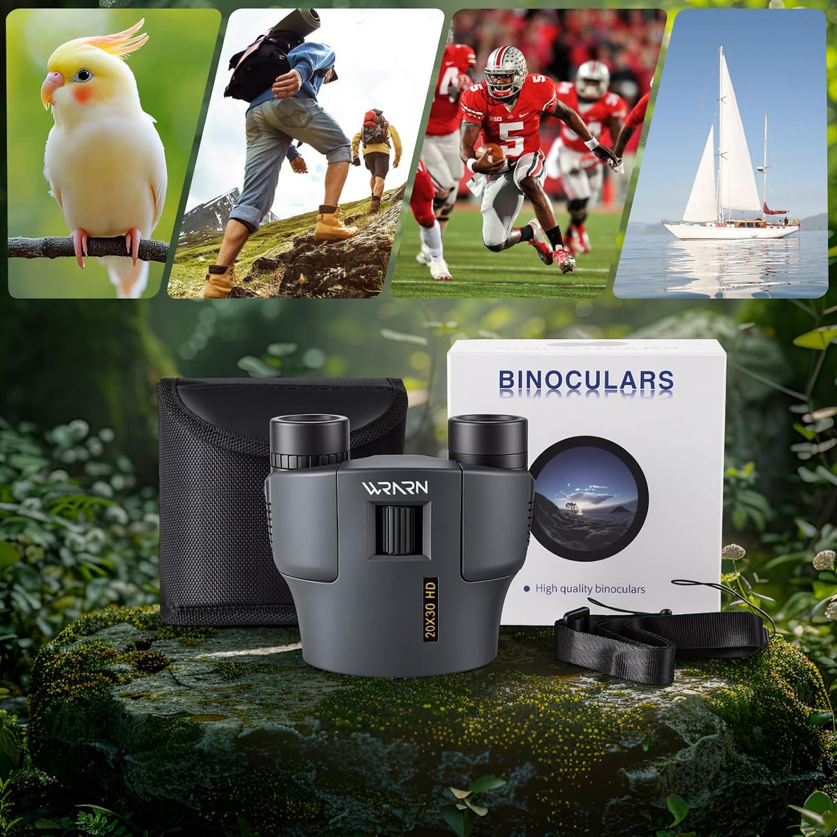 20X30 Compact Binoculars for Adults Bird Watching Travel, Grey