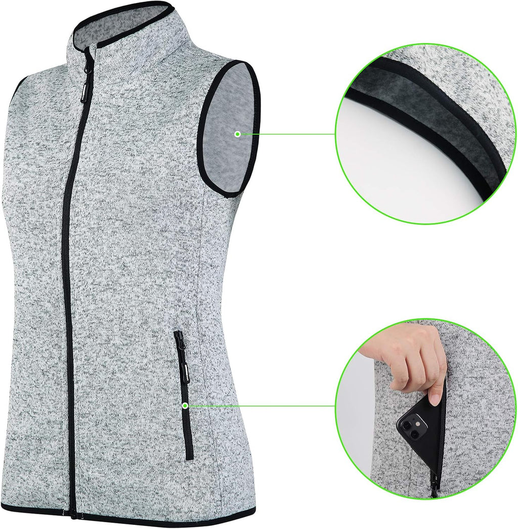 Zip Up Womens Vest with Zipper Pockets Sweater Fleece Vest