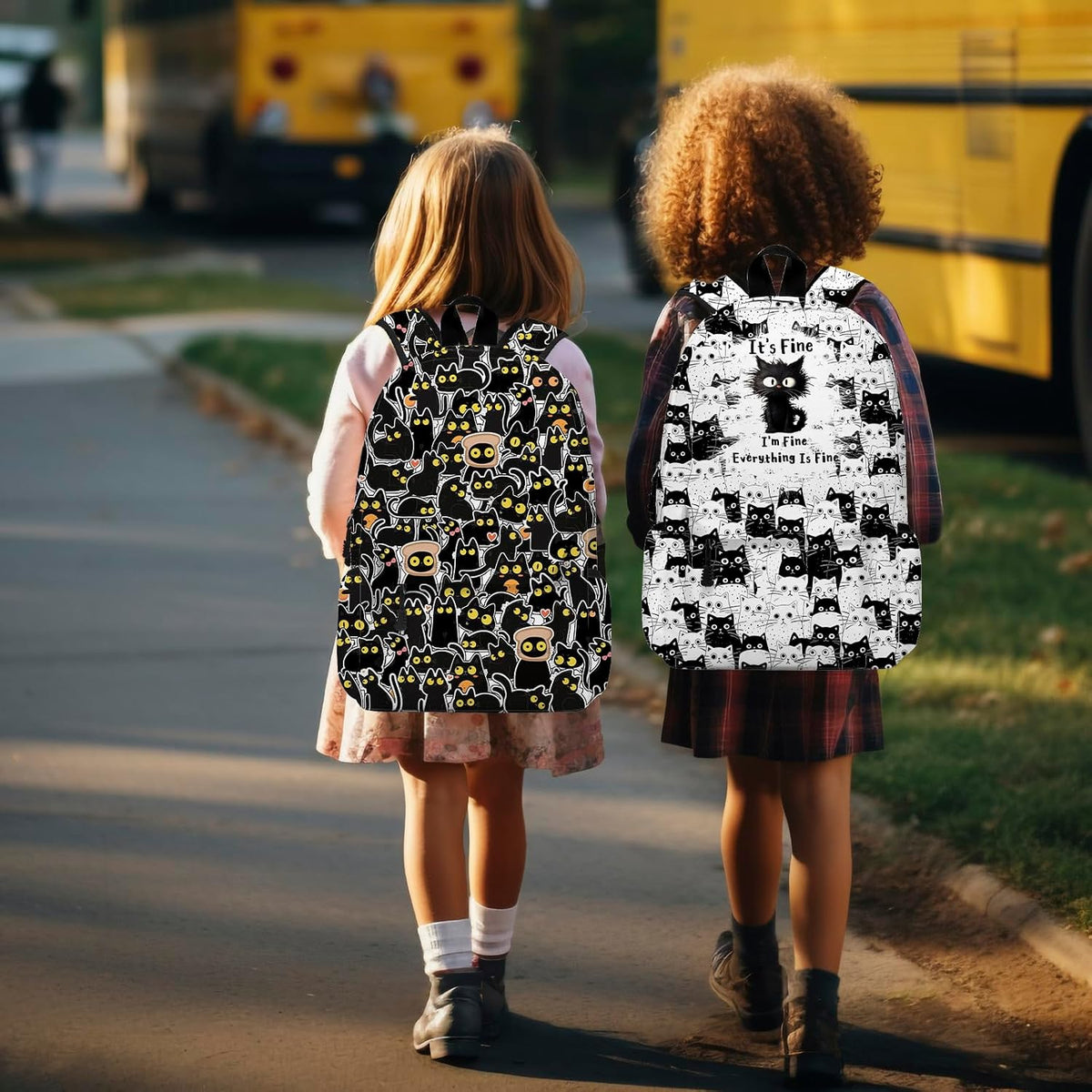 Funny Black Cat School Backpack for Girls Boys Bookbag, 17 Inch Animals Theme Laptop Back Pack for School Travel Hiking Camping