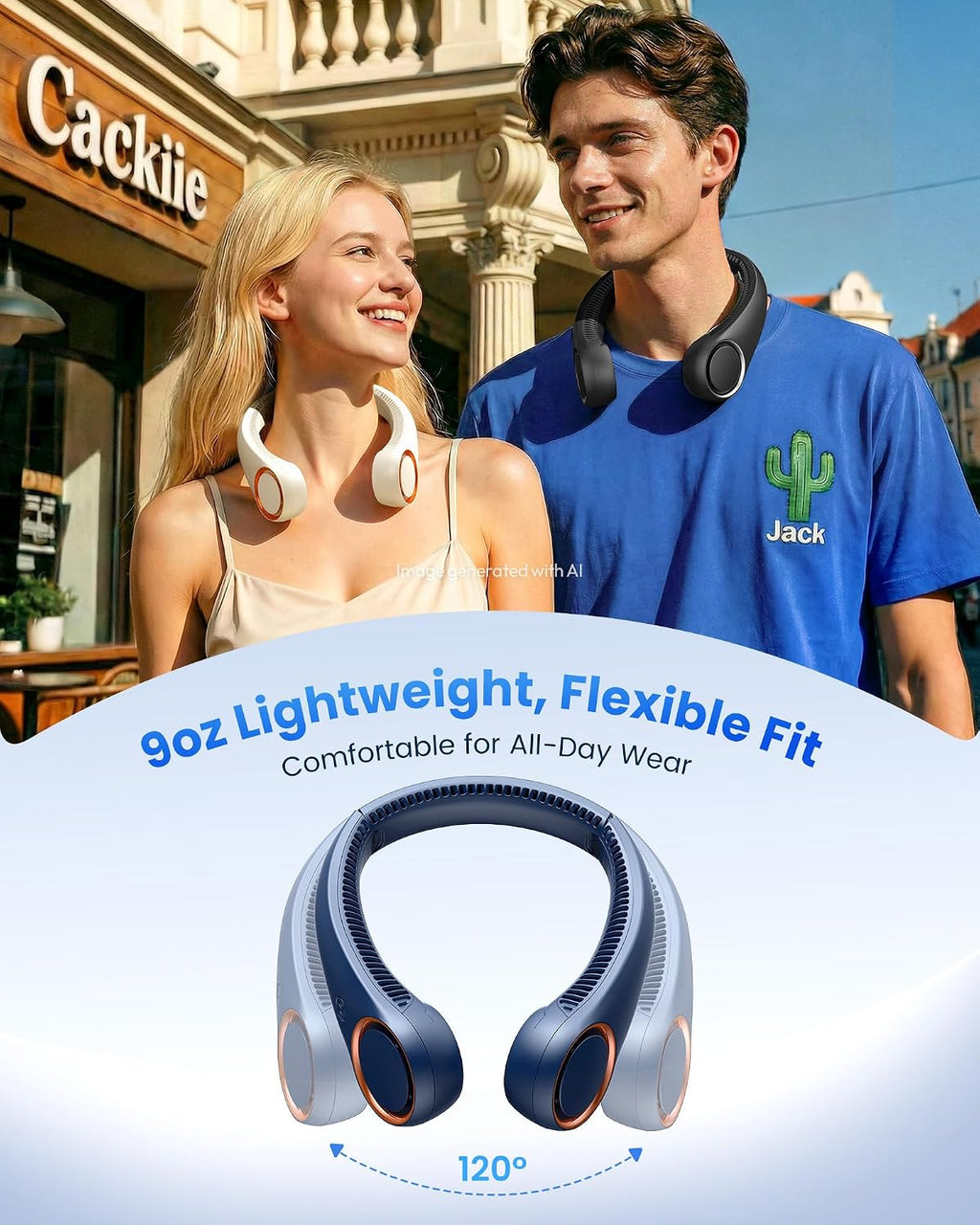 Gaiatop Portable Neck Fan Rechargeable, Hands-Free Cooling, 23.5hrs Runtime | Battery Powered Personal Wearable Fan, Summer Outdoor Travel Essentials, Birthday Gifts for Women Men Teens, Navy Blue