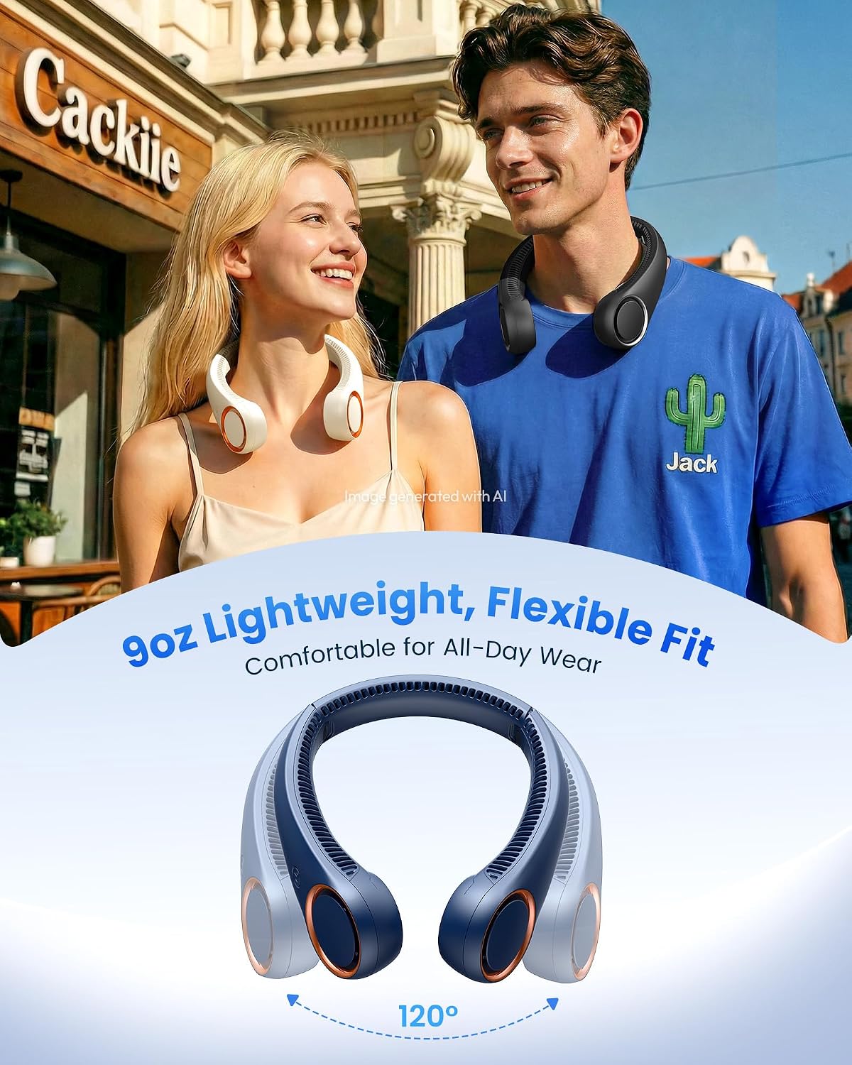Gaiatop Portable Neck Fan Rechargeable, Hands-Free Cooling, 23.5hrs Runtime | Battery Powered Personal Wearable Fan, Summer Outdoor Travel Essentials, Birthday Gifts for Women Men Teens, Navy Blue