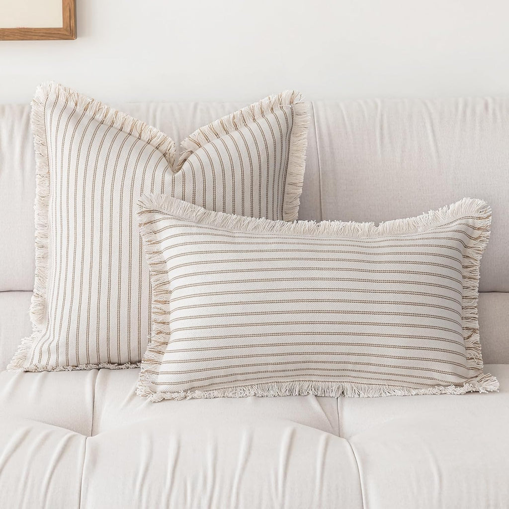 YEENAASY Throw Pillow Covers 18x18 Boho Striped Pillow Cases with Tassel