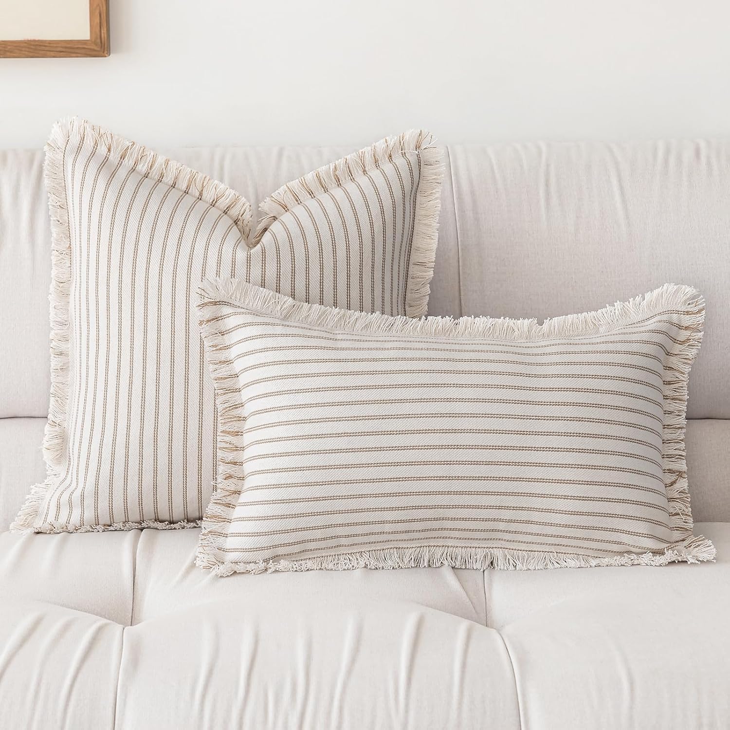 YEENAASY Throw Pillow Covers 18x18 Boho Striped Pillow Cases with Tassel
