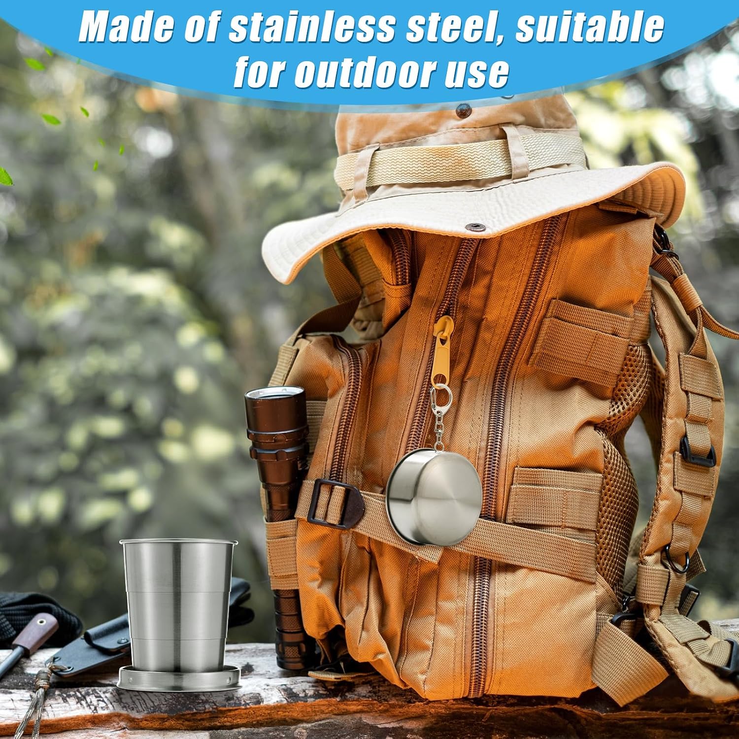 Tessco for you 6 Pieces Collapsible Shot Glasses Stainless Steel Collapsible Cup Reusable Portable Travel Folding Cup with Lid and Keychain for Camping Hiking Cycling(5 oz)