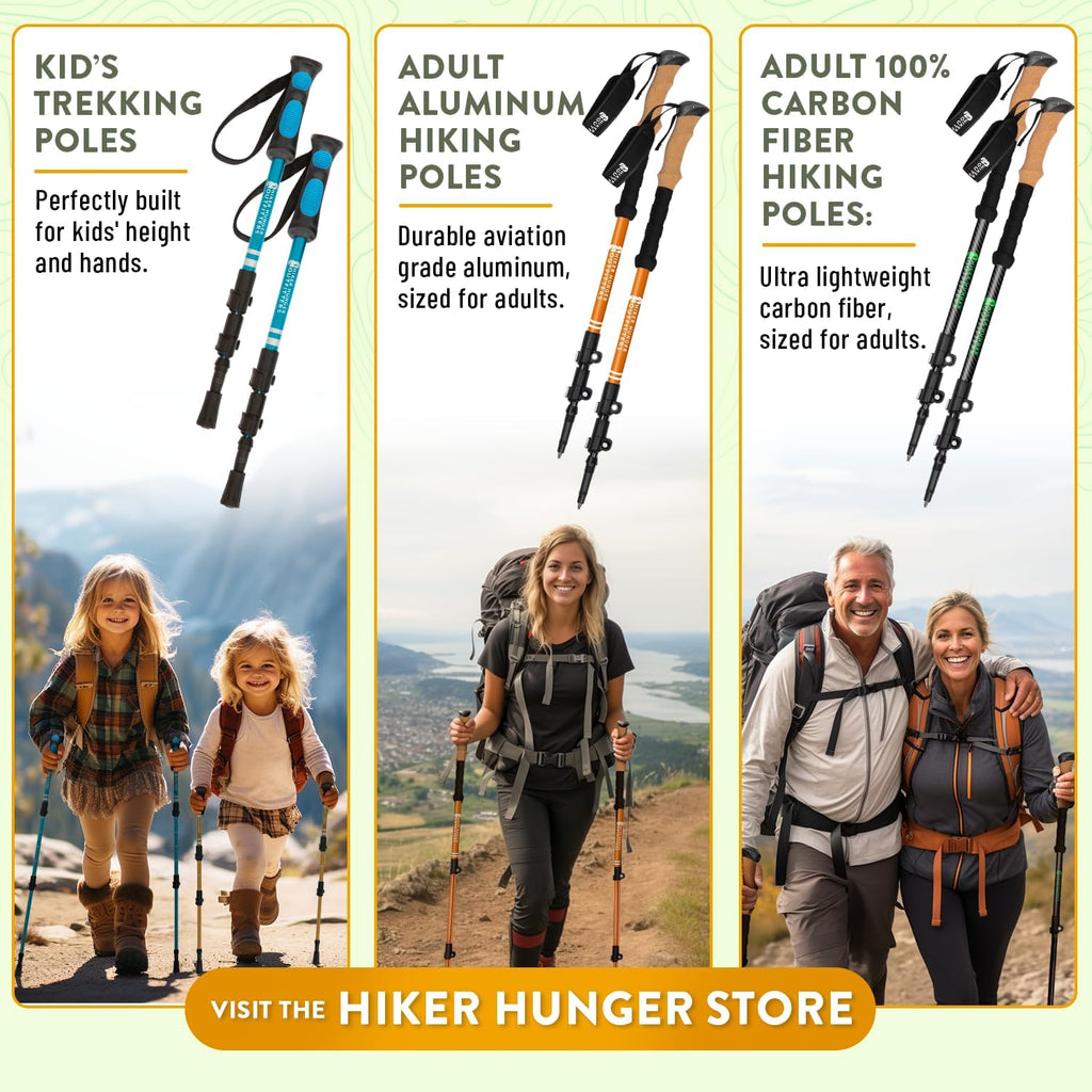 Kids Hiking Poles by USA Brand - Lightweight Collapsible Kids Walking Stick w/Quick Adjustable Flip Locks