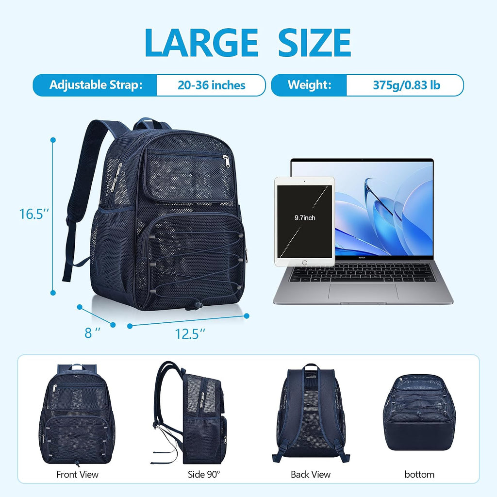 Paxiland Mesh Backpack Heavy Duty, 27L Large See Through Mesh Beach Bag