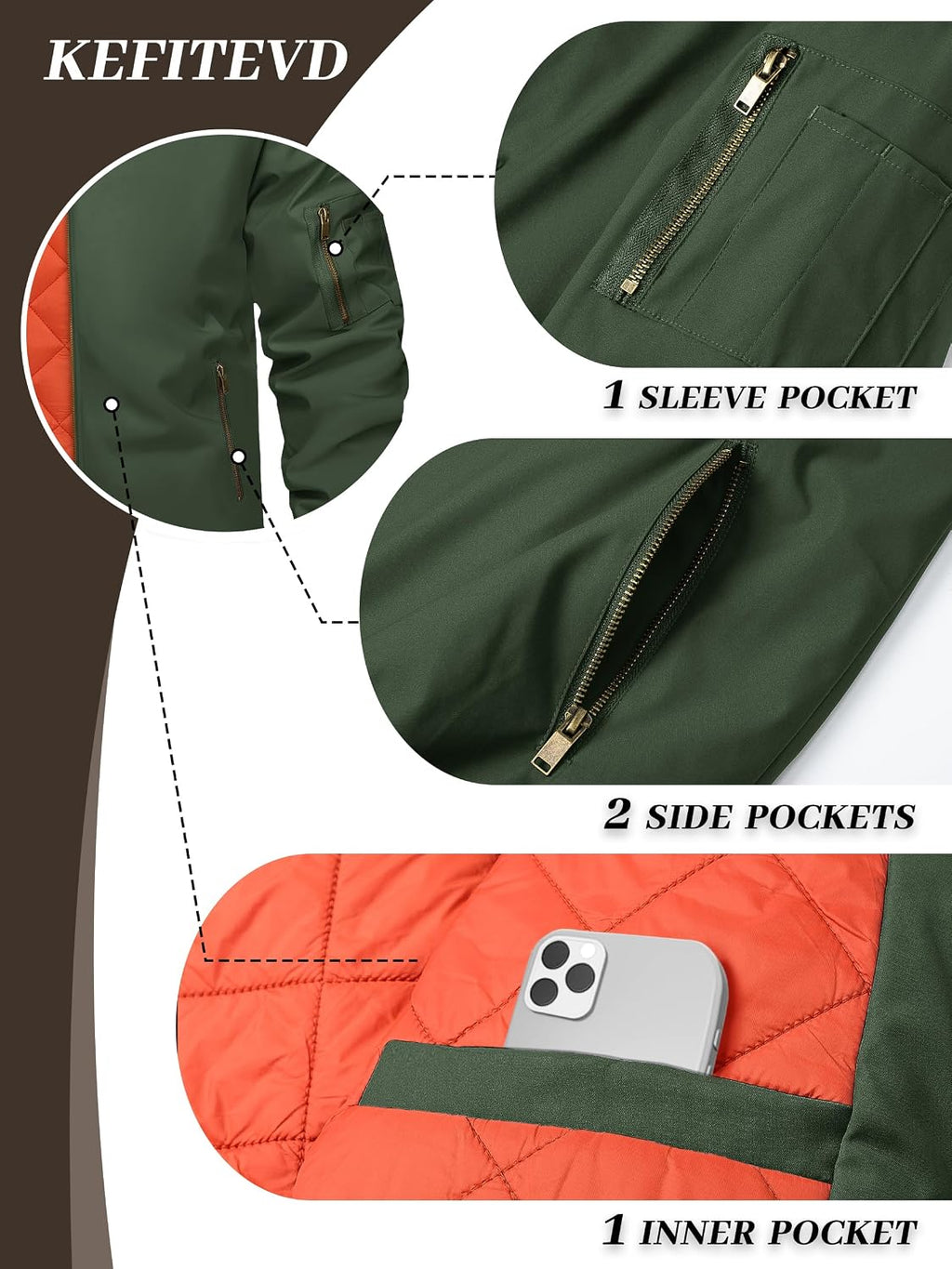 KEFITEVD Men's Bomber Jackets Winter Windbreaker Warm Full Zip Casual Coats