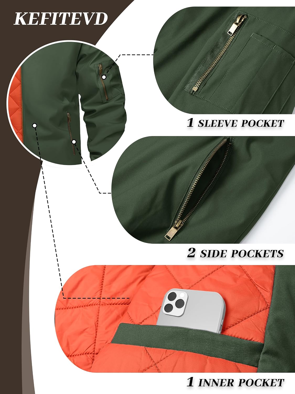KEFITEVD Men's Bomber Jackets Winter Windbreaker Warm Full Zip Casual Coats