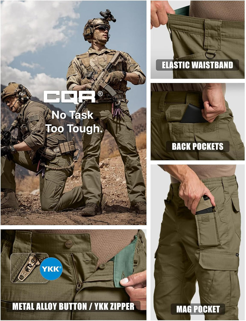 CQR Men's Tactical Pants, Water Resistant Ripstop Cargo Pants, Lightweight EDC Work Hiking Pants, Outdoor Apparel