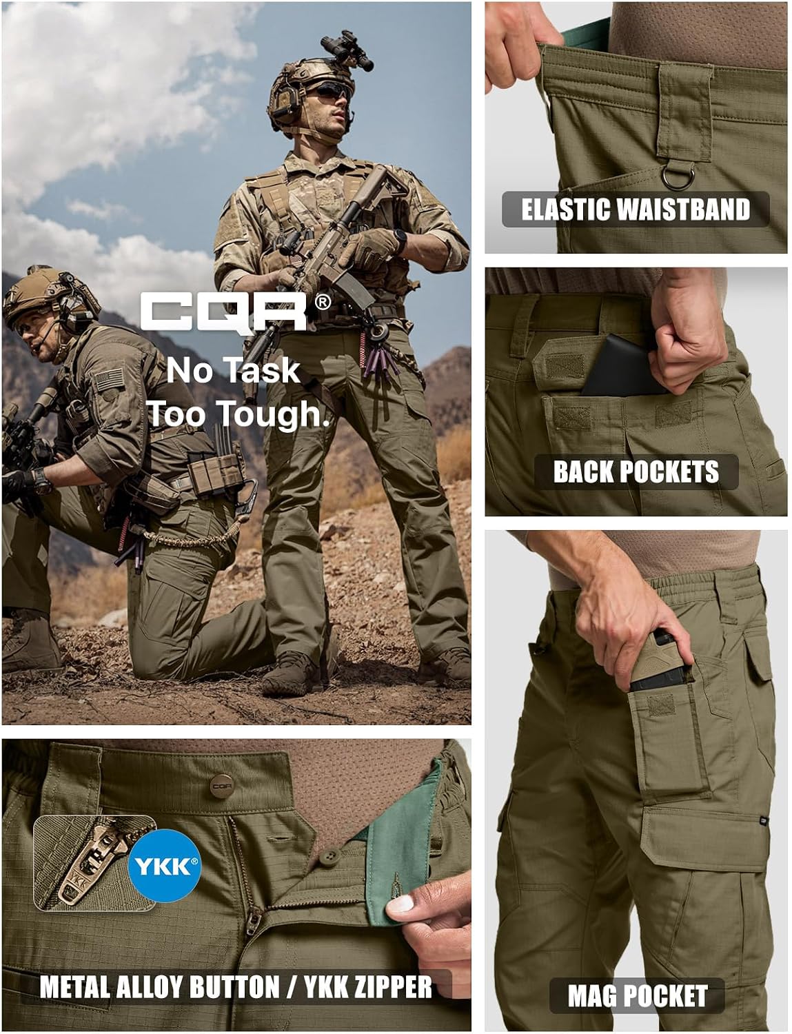 CQR Men's Tactical Pants, Water Resistant Ripstop Cargo Pants, Lightweight EDC Work Hiking Pants, Outdoor Apparel