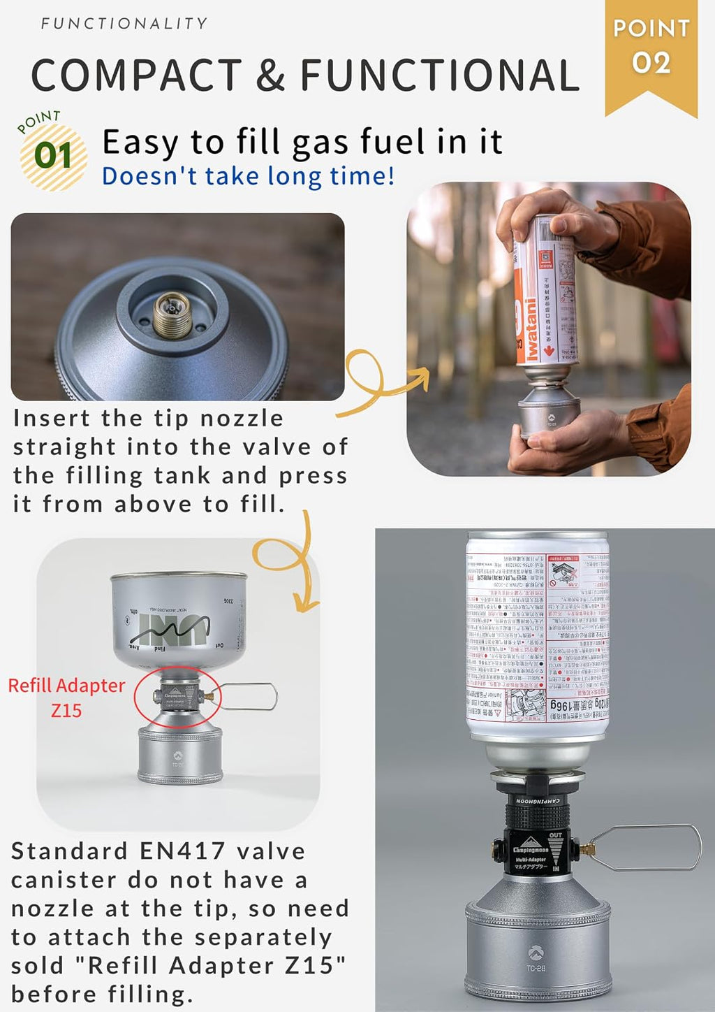 CAMPINGMOON Empty Refillable Gas Canister 35g EN417 Lindal Valve TC-28