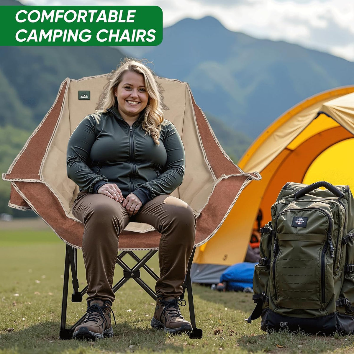 Northroad Folding Camping Chair,Oversized Portable Camp Chair w/Cup Holder,Heavy Duty Padded Lawn Chair Support 300 LBS for Outdoor, Tailgates, Beach, Hiking, and Picnics