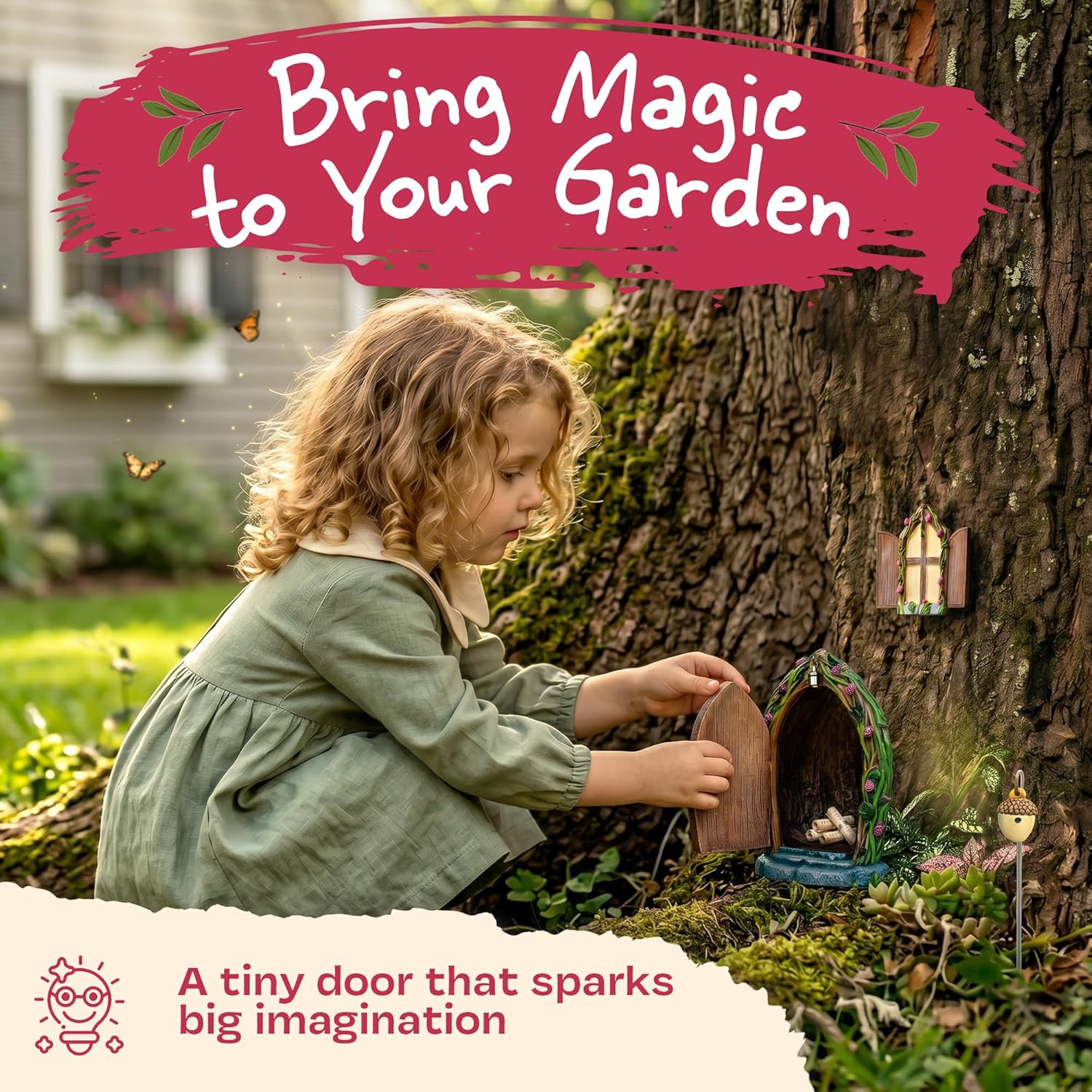 Opening Fairy Door and Window with Light, Fairy Doors for Trees Outdoor, Fairy Door, Fairy House Kit, Fairy Garden Decor, Fairy Doors, Fairy Garden Decor, Fairy Garden Decorations, Garden Fairy
