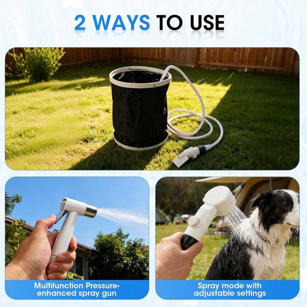 Portable Camping Shower, Outdoor Shower Kit, Hose& Folding Bucket, Rechargeable Powered Portable Shower for Camping, Hiking, Beach,RV,Pet Cleaning & Road Trips