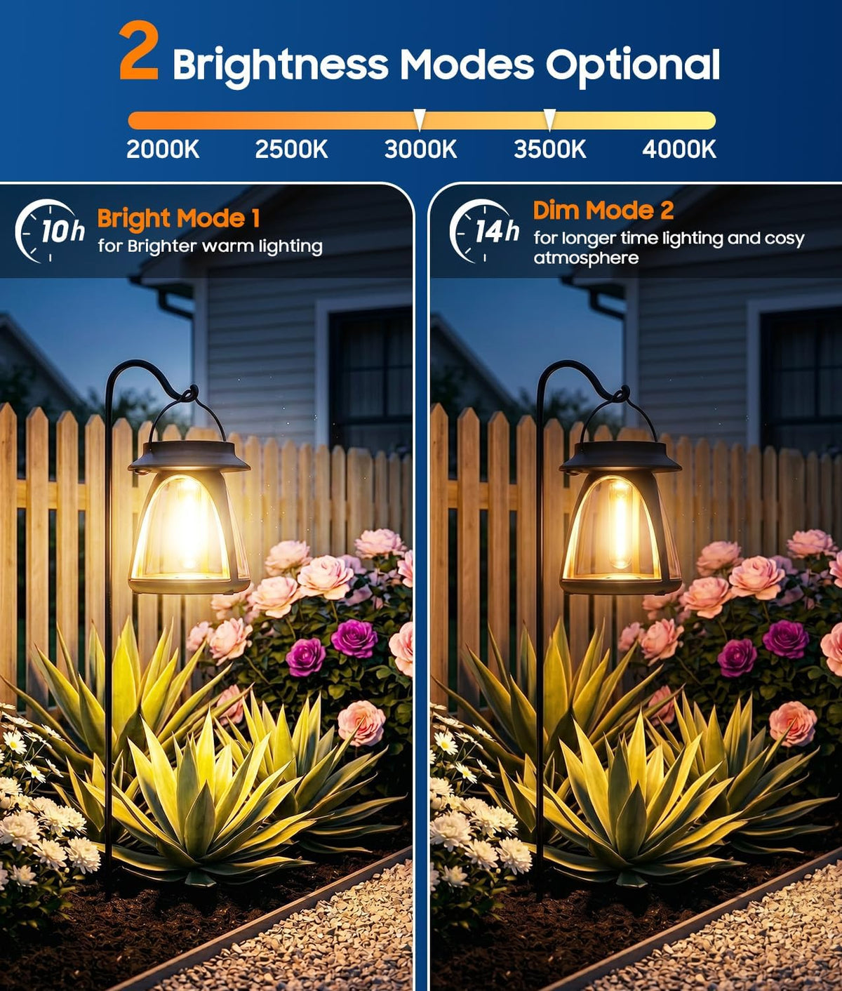 BUCASA Outdoor Hanging Solar Lanterns, IP65, 2 Brightness Modes, 4 Pack