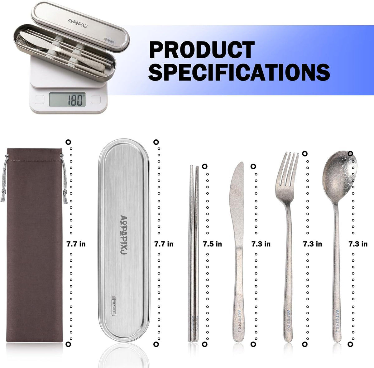 100% Pure Titanium Cutlery Set, Snowflake Pattern Titanium Tableware with 304 Stainless Steel Case & Silicone Holder, Ultralight Portable Utensils with Bonus Carry Bag for Camping