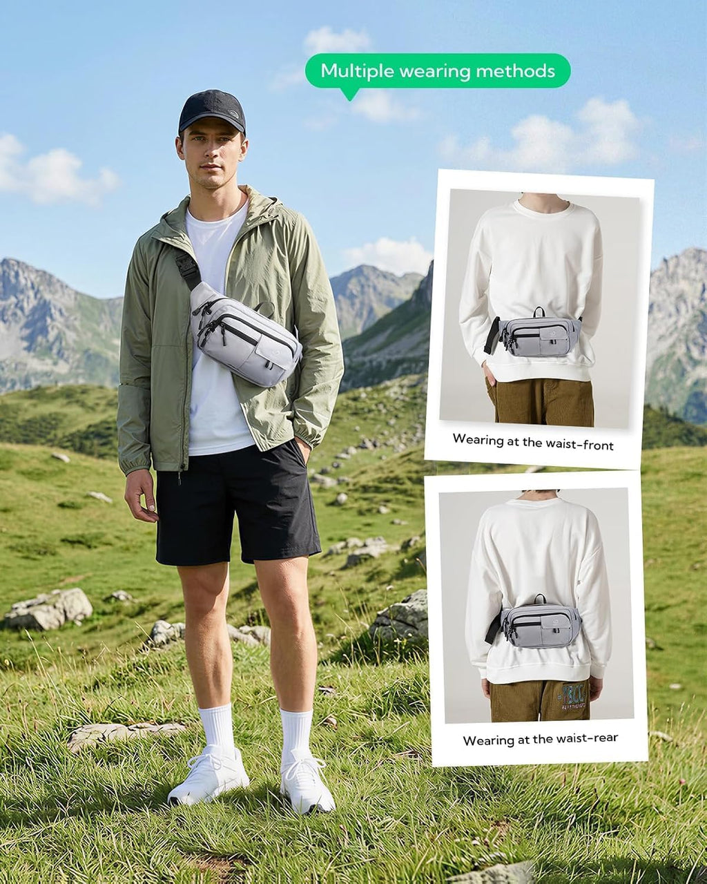 WATERFLY Fanny Pack Waist Bag: 3L Large RFID Anti-Theft with 9 Pockets