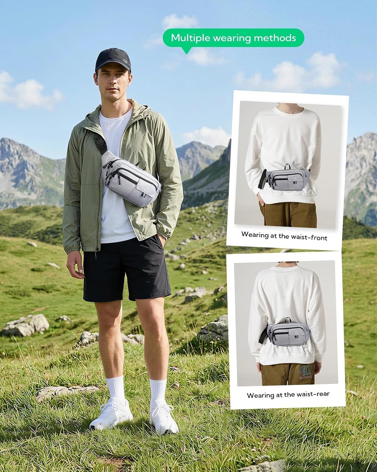 WATERFLY Fanny Pack Waist Bag: 3L Large RFID Anti-Theft with 9 Pockets