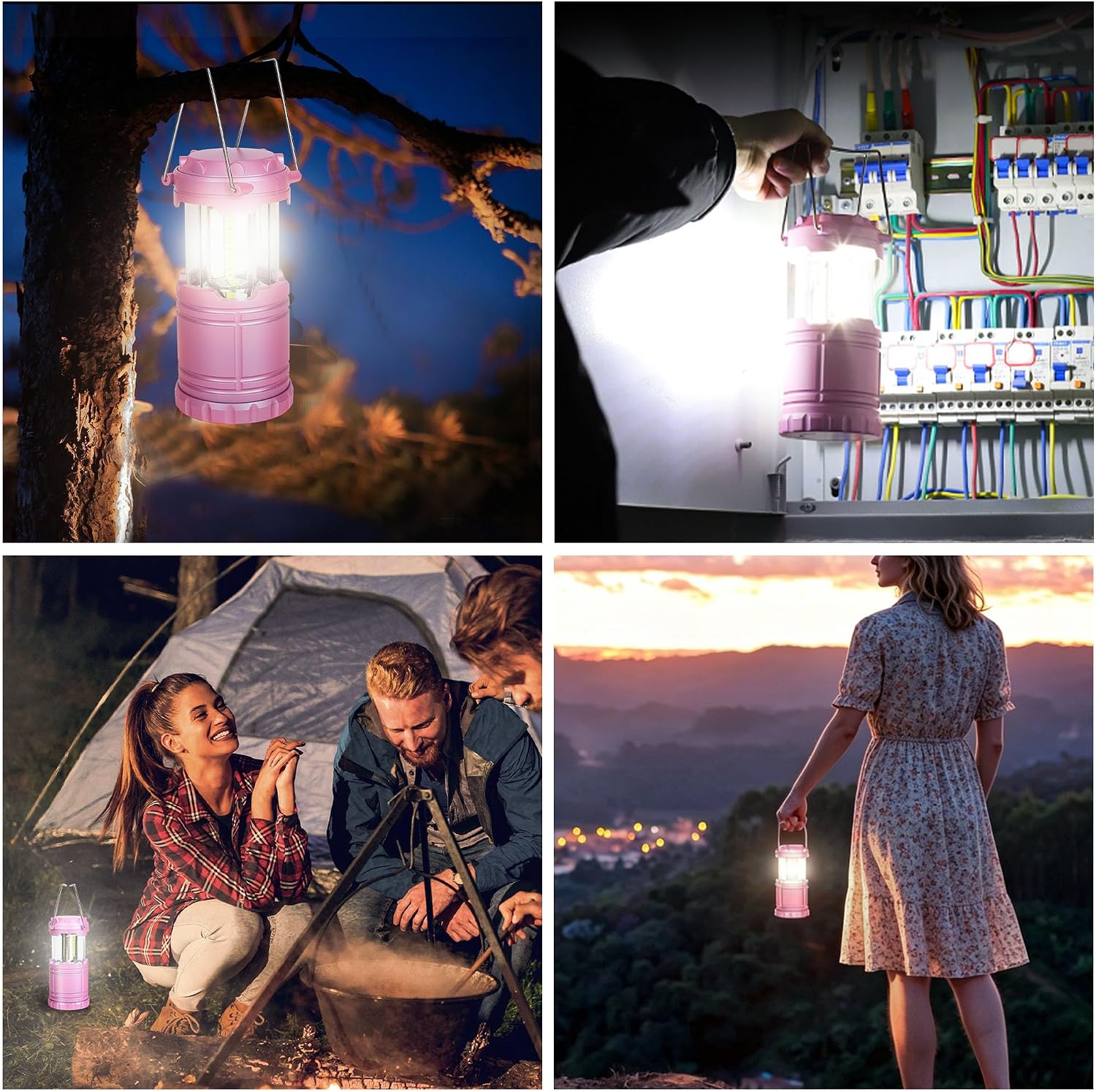 4-Pack Mini LED Pink Camping Lantern