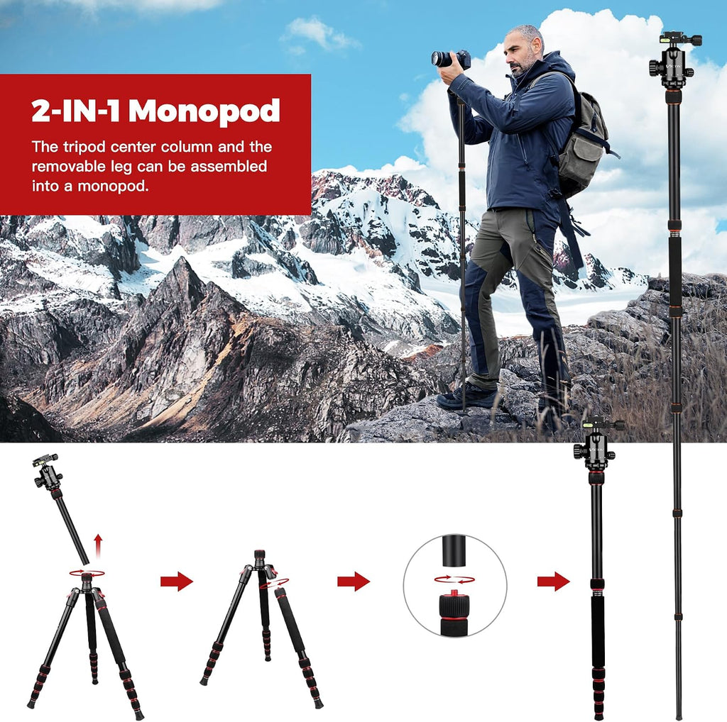 Victiv Camera Tripod, 80" Ball Head Tripod with Carry Bag & Phone Holder