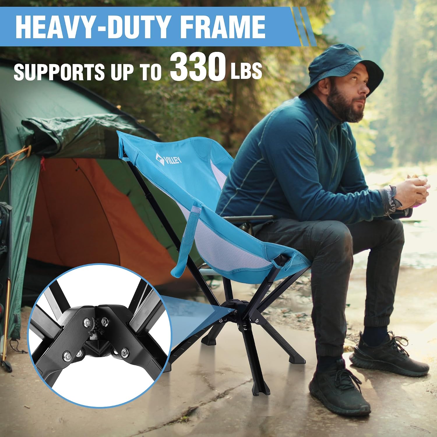 VILLEY Portable Folding Camping Chairs, Lightweight, Blue