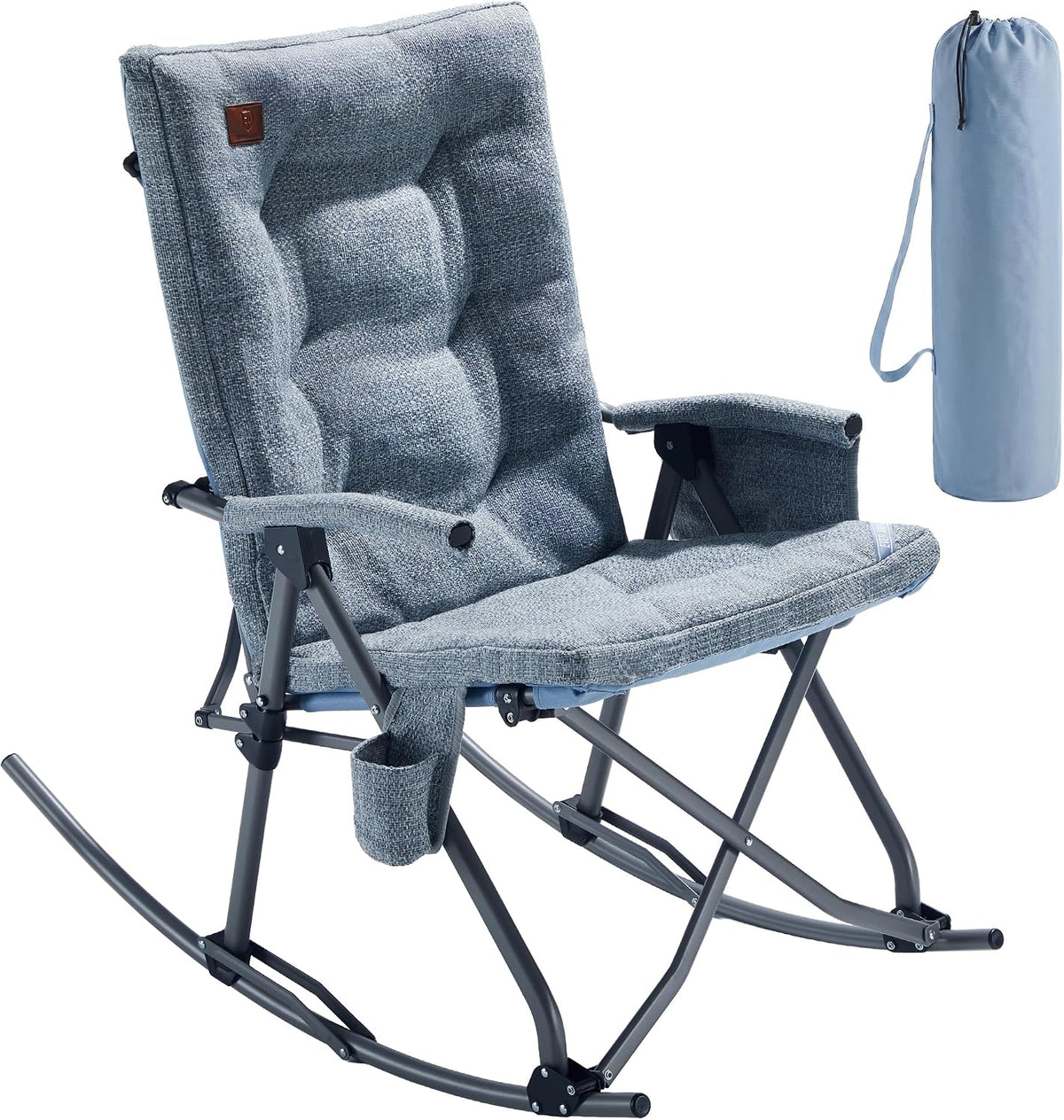 EVER ADVANCED Oversized Rocking Camping Chair, Padded Folding Rocker for Adults with Hard Armrests, 400lbs Heavy Duty Portable Chair for Patio, Lawn and Outdoors, Sky Blue
