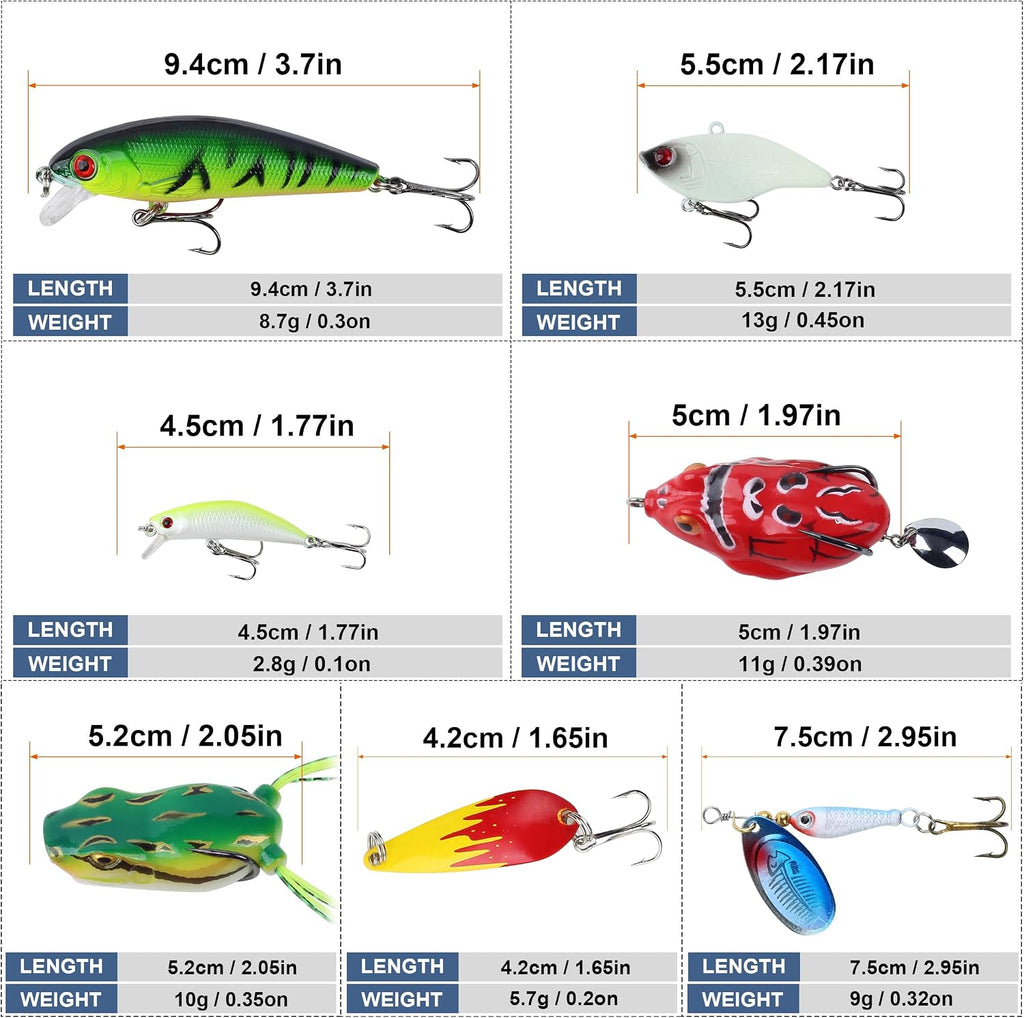 220 Pcs Fishing Lures Equipment Tackle Gear Box for Bass, Fish Kit with Soft Lures,Hooks, Accessories Tools,Frog,Worms,Plastic Bait, Swimbait,Crappie Jigs,Crankbaits, Gifts for Men
