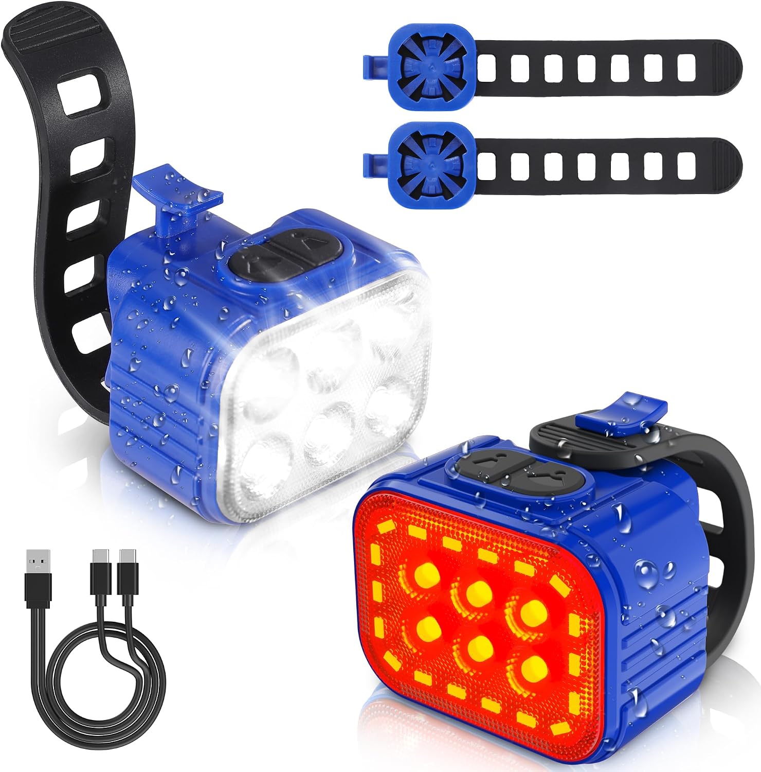WORKPRO Bike Lights Set [8+13 Modes], Rechargeable Bicycle Light Set Ultra Bright, IP65 Waterproof Bike Lights for Night Riding, 1200mAh Bike Headlight and Tail Light Reflectors