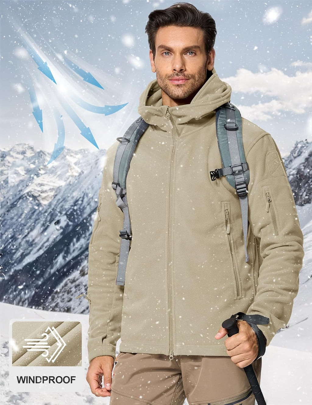CRYSULLY Men's Military Tactical Sport Warm Fleece Hooded Outdoor Adventure Jacket Coats
