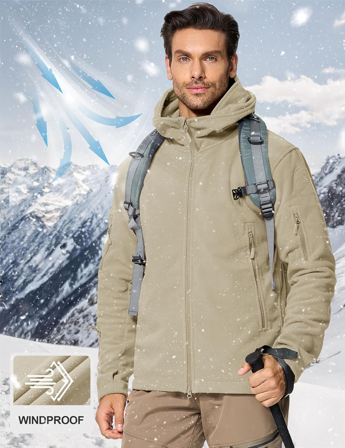 CRYSULLY Men's Military Tactical Sport Warm Fleece Hooded Outdoor Adventure Jacket Coats