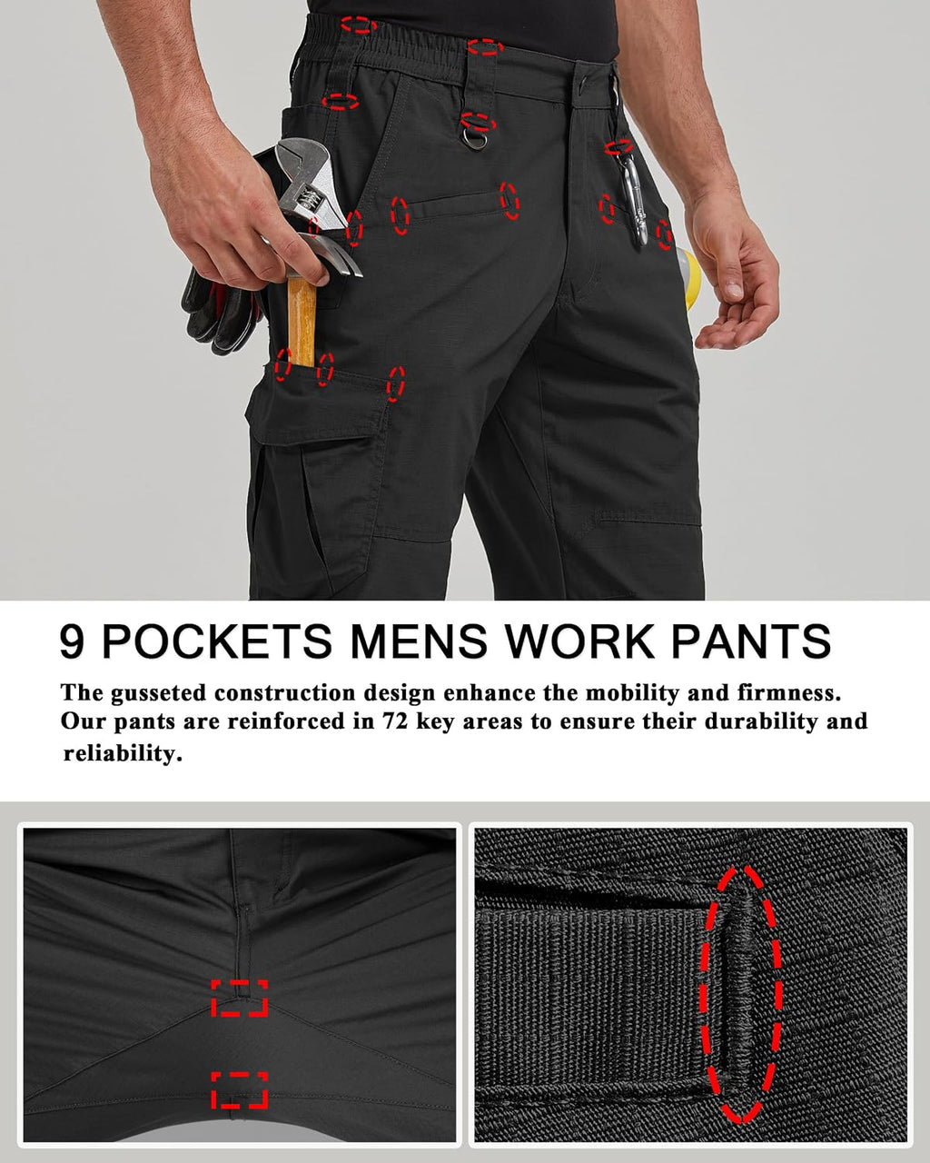 CNBQDD Mens Work Pants Cargo Tactical Construction for Men Ripstop Waterproof Lightweight Outdoor Hiking with Pockets