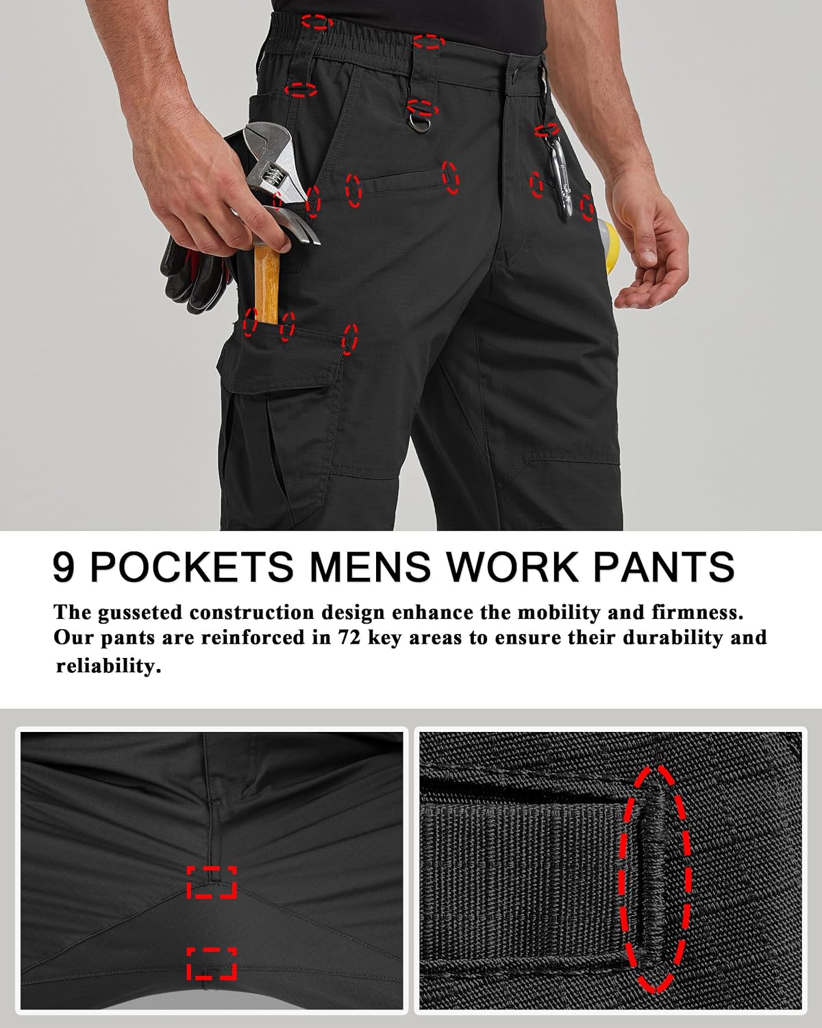 CNBQDD Mens Work Pants Cargo Tactical Construction for Men Ripstop Waterproof Lightweight Outdoor Hiking with Pockets