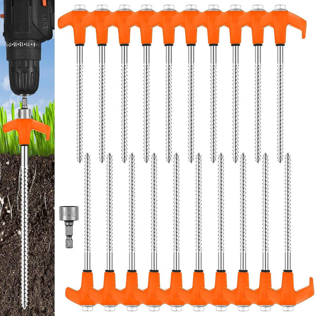 Hicarer 20 Pcs 8" Screw in Tent Stakes Ground Anchors, Luminous White