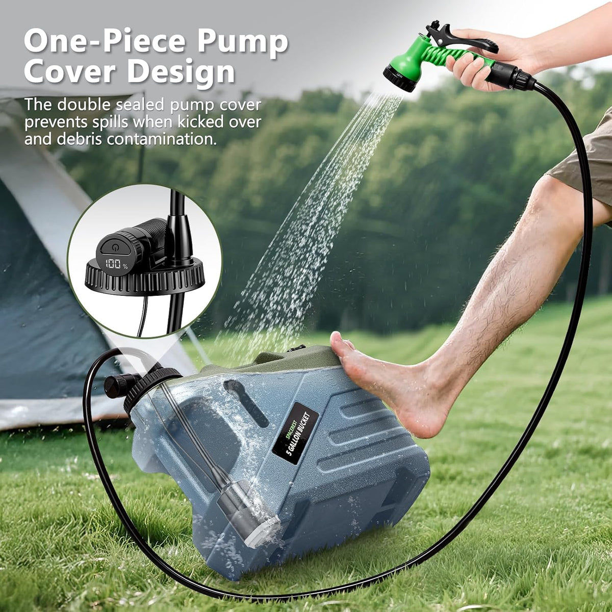 SPACEREST Portable Shower for Camping, 5-Gallon Water Tank, 1 Battery