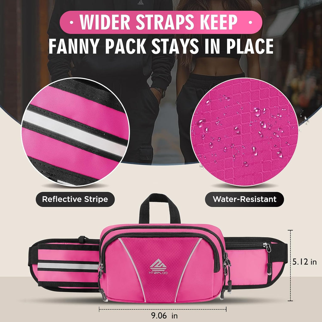 Fanny Pack for Men Women Waist Bag with Water Bottle Holder for Hiking, Travel,Dog Walking, Workout (Pink)