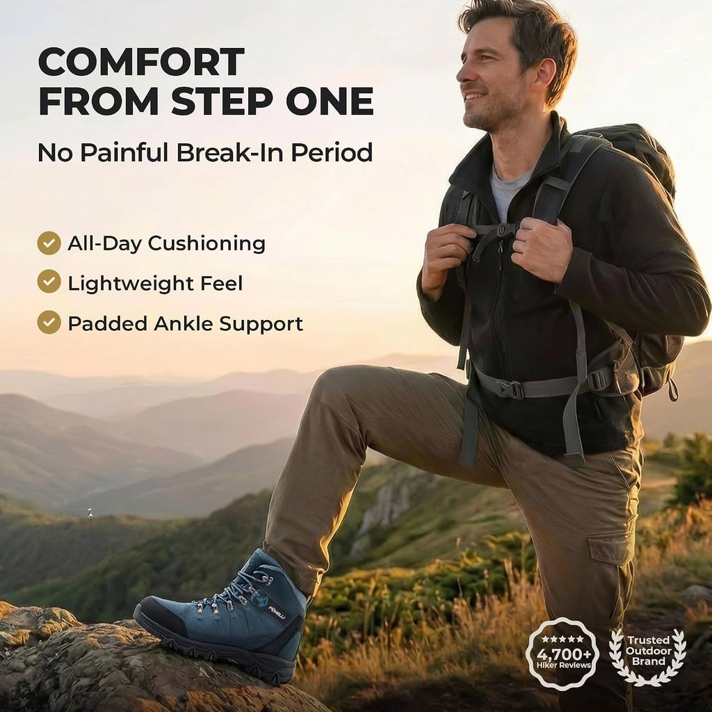 Foxelli Men’s Hiking Boots – Waterproof Breathable & Lightweight Suede Leather Hiking Boots for Men