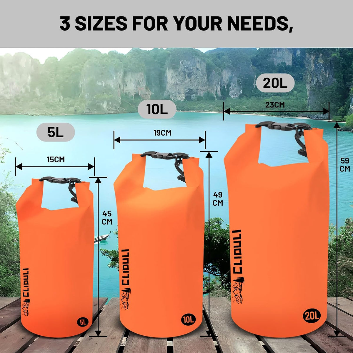 Waterproof Dry Bag,Roll Top Orange Small Waterproof Backpack 2L/5L/10L/20L/30L/40L Floating Lightweight Bags for Kayaking, Boating, Fishing, Swimming Camping with Waterproof Phone Case