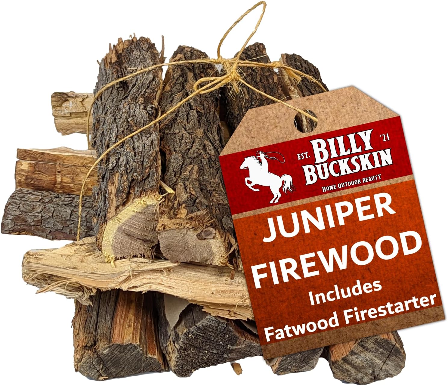 Billy Buckskin 18 LB Juniper Firewood Bundle – Aromatic & Seasoned Wood Logs with Fatwood Starter Sticks for Fire Pit, Campfire, Fireplace, Wood Stoves and Outdoor Grilling