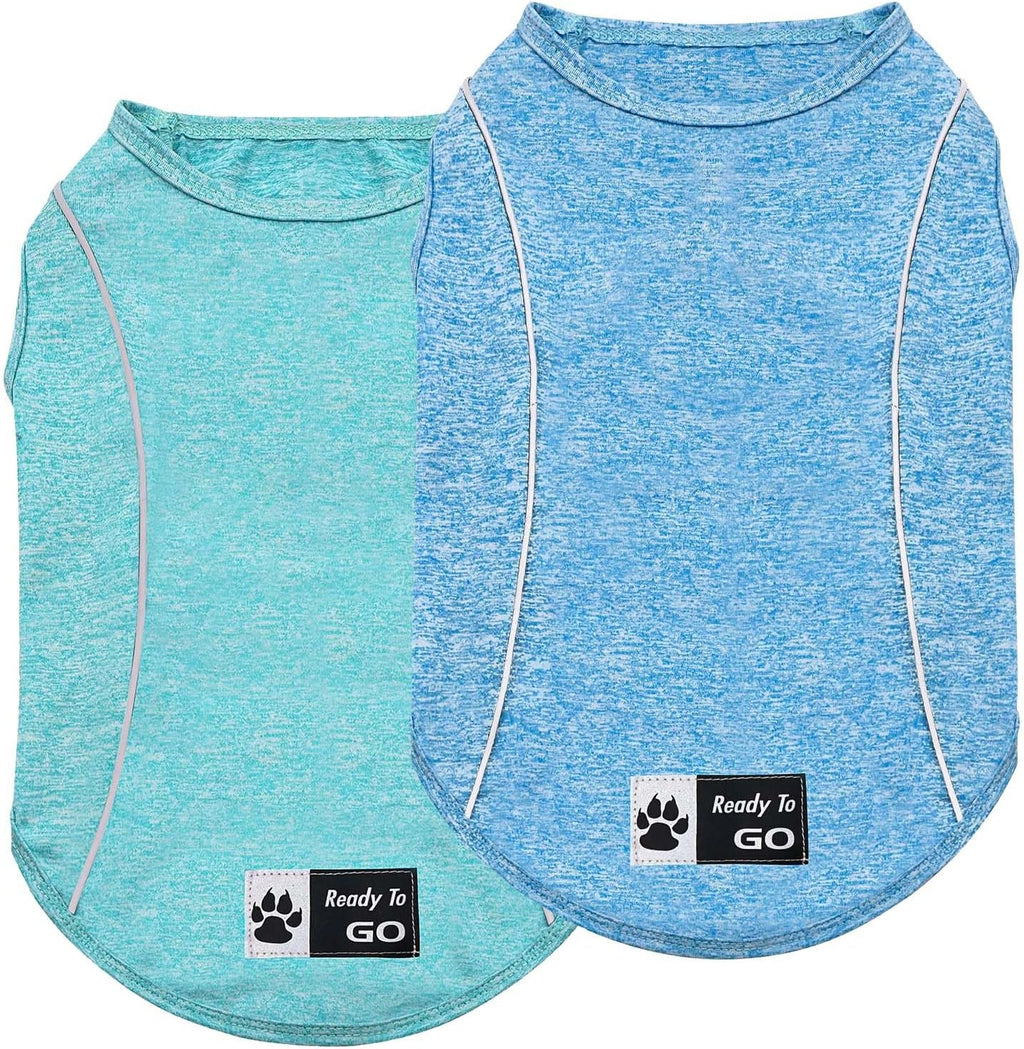 KYEESE 2Pack Reflective Dog Shirt, Lightweight Sun Protection Dog T Shirts for Small Dogs Boy, Breathable Sleeveless Pet Tank Top Summer Dogs Clothes for Night Walking Outdoor, Lake Blue+Blue, M