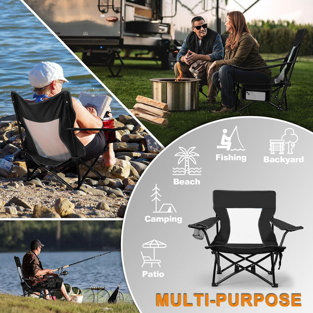 Joyfair Beach Camping Chair (2 Pack), Folding Chair for Adults (Black)