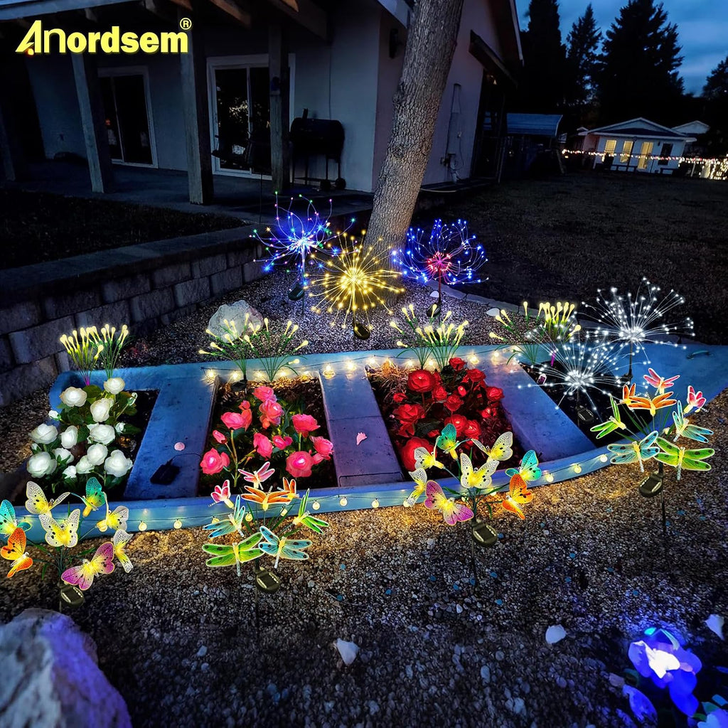 Anordsem Solar Garden Lights Outdoor: Bendable Copper Wire with 120 LED Firework Beads - Warm Waterproof DIY Starburst Decoration for Yard Pathway Patio - Gifts for Women Mom Homeowners
