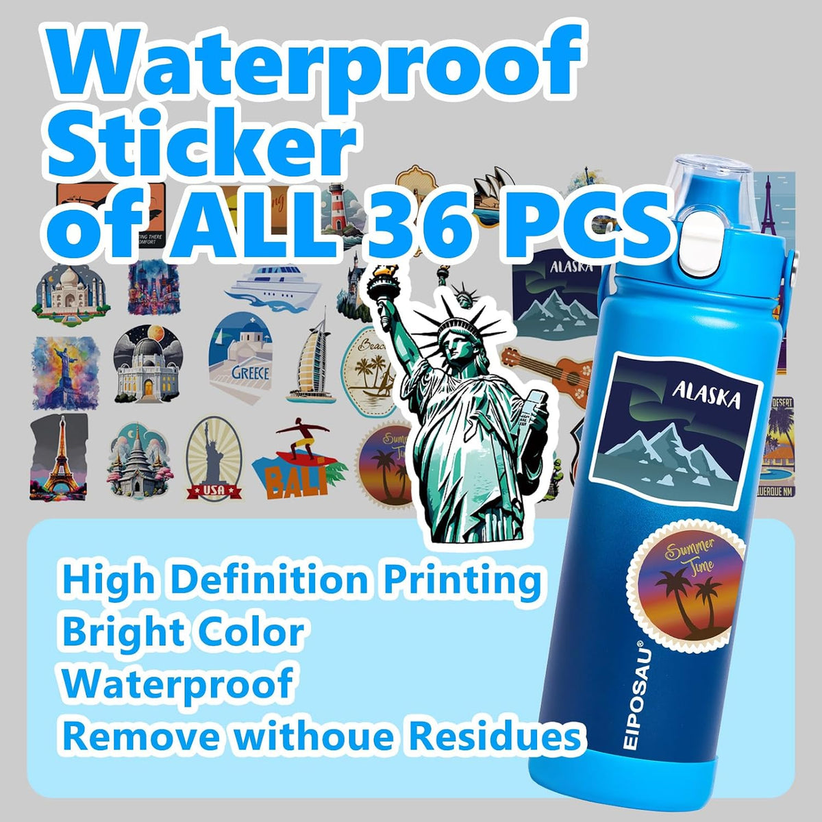 Insulated Water Bottle with Lid & Boot & Stickers, 24 oz